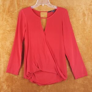 JAY GODFREY Womens Top Size 4 Red Pullover Blouse Surplice Faux Wrap 100% Silk